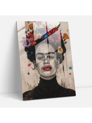 Popcasso Frida Kahlo Tarzı Temperli Cam Tablo - Eserleri ile Ev Dekorasyonu