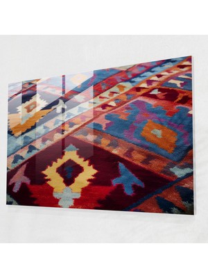 Popcasso Modern Türk Halısı Desenli Temperli Cam Tablo - Canlı Renklerde Modern Dokunuş