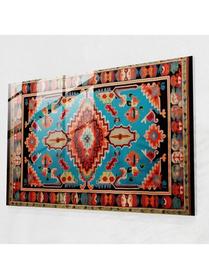 Popcasso Neşeli Türk Halı Desenli Temperli Cam Tablo - Canlı Renklerle Modern Sanat Tarzı