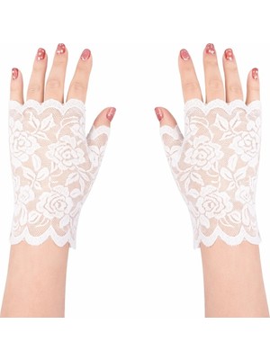 Asa Store Beyaz Dantel Parmaksız Kısa Eldiven