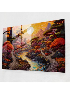 Popcasso Canlı Renkler ile Zen Bahçesi Temperli Cam Tablo Sanatı