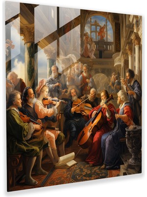 Popcasso Rönesans Müzisyenleri Temperli Cam Tablo - Modern Sanat Temalı Cam Duvar Tablosu