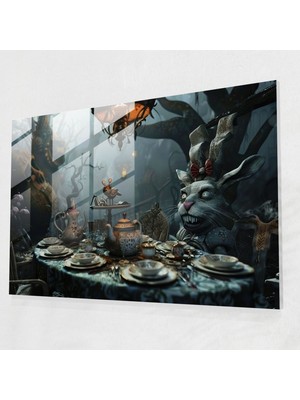 Popcasso Alice Harikalar Diyarında Çay Partisi Cam Tablo Baskı - Salvador Dali Temalı Duvar Tablosu
