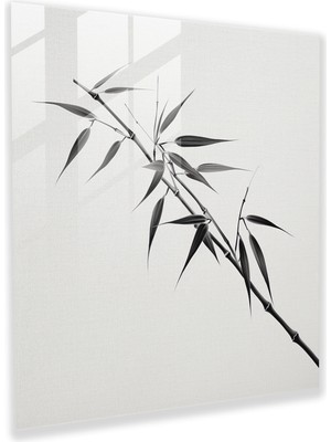 Popcasso Minimalist Bambu Dalı ile Temperli Cam Tablo - Zen Temalı Duvar Dekoru