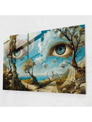 Popcasso Büyük Gözler Manzara Cam Duvar Tablosu - Modern Sanat Teması ile Salvador Dali Estetiği