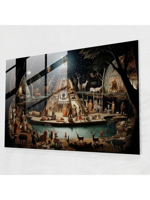 Popcasso Orta Taş Devri Topluluğu Kutlama Cam Tablo - Orta Taş Devri Duvar Dekorasyonu