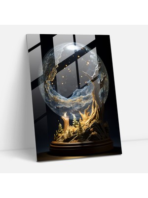 Popcasso Gerçekçi Cam Heykel Temalı Cam Duvar Tablosu - Ay Işığında Tasarım ile Modern Sanat Dekorasyonu