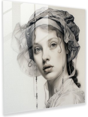 Popcasso Rönesans Portre Temperli Cam Tablo - Portre Çizimi ve Sanat Temalı Duvar Dekorasyonu