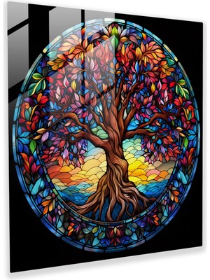 Popcasso Yaşam Ağacı Vitray Cam Tablo - Duvar Dekorasyonu