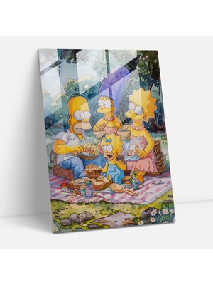 Popcasso The Simpsons Aile Pikniği Temperli Cam Tablo - Canlı Renkler