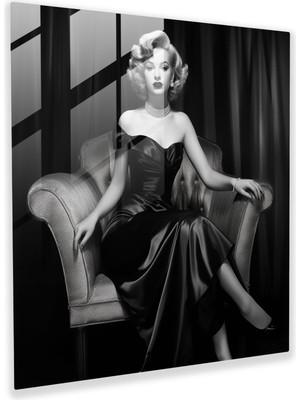 Popcasso Klasik Marilyn Monroe Temperli Cam Tablo - Modern Sanat Duvar Dekoru Siyah Beyaz Görsel