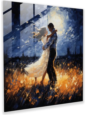 Popcasso Romantik Ay Işığı Temalı Cam Tablo - Modern Sanat Ile Dans Eden Figürler