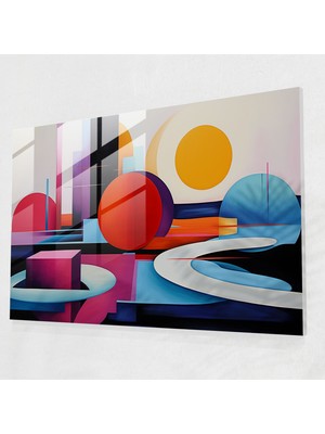 Popcasso Geometrik Temalı Cam Tablo - Zen Bahçesi Üzerine Temiz Hatlarla Yerleştirilmiş Şekiller