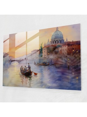 Popcasso Alacakaranlık Gondol Turu Temperli Cam Tablo - Roma Manzarası