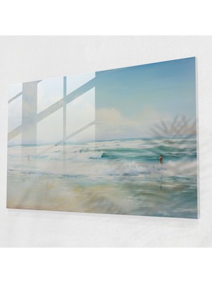 Popcasso Sörf Temalı Modern Cam Tablo Duvar Dekorasyonu