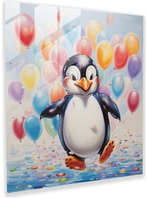 Popcasso Capcanlı Temperli Cam Tablo - Neşeli Penguen - Dekoratif Cam Tablo