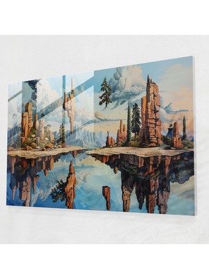 Popcasso Yüzen Manzaralar Temperli Cam Tablo - Modern Sanat Tarzında Salvador Dali Esintisi
