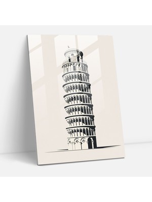 Popcasso Eğik Kule Temalı Minimalist Temperli Cam Tablo - Modern Sanat Yorumlaması