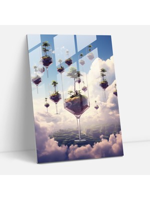 Popcasso Sürreal Bağ Bahçesi Temperli Cam Tablo - Şarap Şişeleri ve Bardakları Temalı Dekoratif Görsel