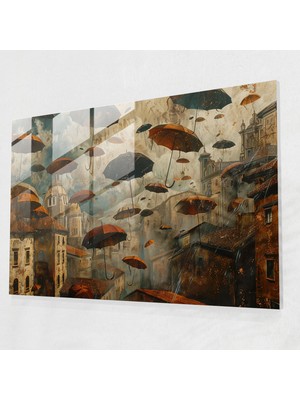 Popcasso Gerçeküstü Şehir Manzarası Temperli Cam Tablo - Modern Sanat