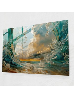 Popcasso Sürreal Deniz Manzaralı Temperli Cam Tablo - Salvador Dali Temalı Sanat Eseri
