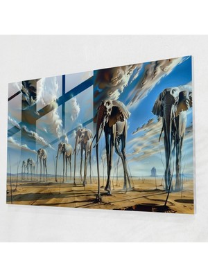 Popcasso Salvador Dali Fil Bacaklı Cam Duvar Tablosu - Modern Sanat Teması