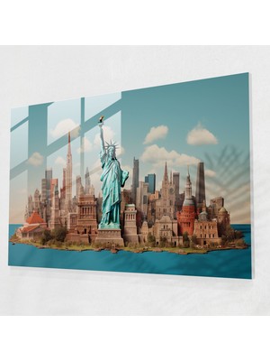 Popcasso Amerika Birleşik Devletleri Ikonik Turistik Yerler Cam Tablo - Harita Üzerinde Kolaj Fotoğraf Görselleri