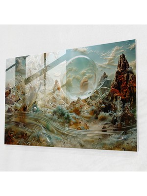 Popcasso Hayal Gibi Manzara Temperli Cam Tablo Salvador Dali Tarzında Soyut Sanat