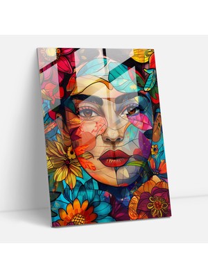 Popcasso Frida Kahlo Tarzı Temperli Cam Tablo - Modern Sanat Eserleri ile Ev Dekorasyonu