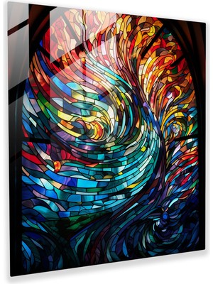 Popcasso Renkli Cam Tablo Baskısı - Modern Sanat Soyut Vitray Pencere