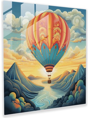 Popcasso Motivasyon Dolu Cam Duvar Tablosu - Yükselen Sıcak Hava Balonu - Ilham Verici Hayalperest Illüstrasyon Dünyası