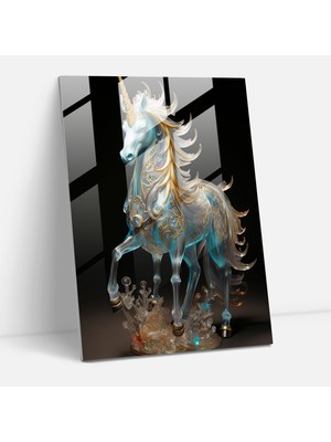 Popcasso Gerçekçi Cam Heykel - Mistik Tekboynuz Cam Duvar Tablosu - Duvar Dekorasyonu