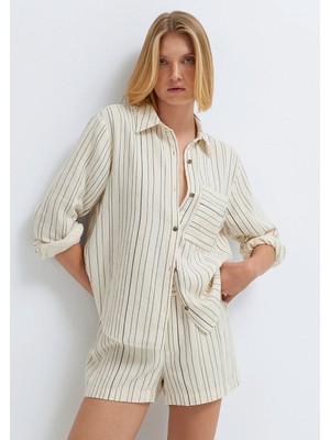 Mavi Çizgili Ekru Gömlek 1211468-84004