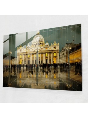 Popcasso Vatikan Cam Tablosu: Muhteşem Aziz Petrus Meydanı - Modern Sanat Cam Tablo