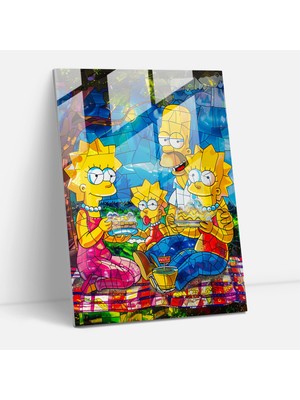 Popcasso The Simpsons Cam Duvar Tablosu - Simpson Ailesi Duvar Dekorasyonu