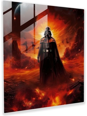 Popcasso Alevli Gezegen Cam Tablo - Darth Vader Temalı Modern Sanat Eseri