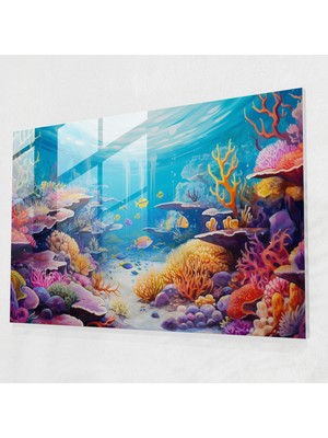 Popcasso Seyahat Temalı Cam Duvar Tablosu - Deniz Hayatı Mercan Resifleri Sualtı Manzarası