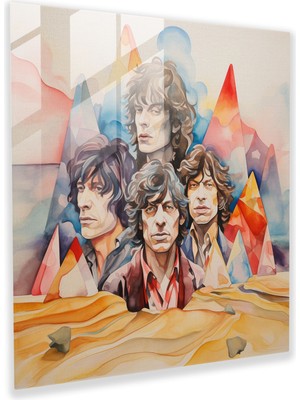 Popcasso Suluboya Tarzında Rolling Stones Cam Tablo