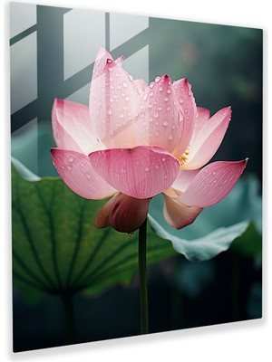 Popcasso Çiçek Açan Lotus Temalı Temperli Cam Tablo - Zen Sanatı ile Aydınlatıcı Tasarım
