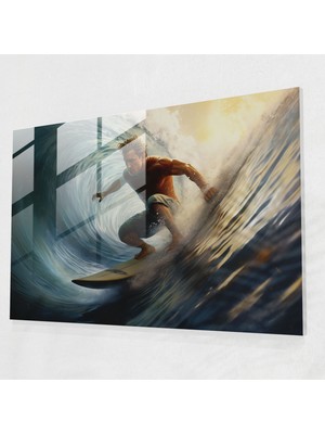 Popcasso Sörf Temalı Temperli Cam Tablo - Modern Sanat Duvar Dekorasyonu