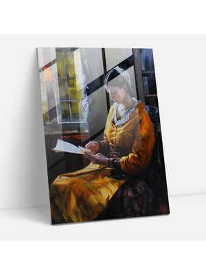 Popcasso Johannes Vermeer Temperli Cam Tablo - Modern Sanat ile Duvarınıza Şıklık Katıyor