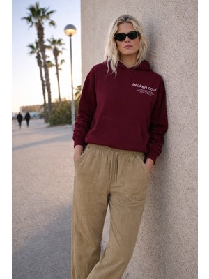 Damga Kadın Yüksek Bel Lastikli Bej Keten Pantolon