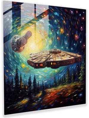 Popcasso Star Wars Millennium Falcon Temperli Cam Tablo - Modern Uzay Temalı Dekorasyon