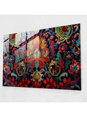 Popcasso Türk Halısı Desenli Cam Tablo - Ince Detaylar ve Mücevher Tonları