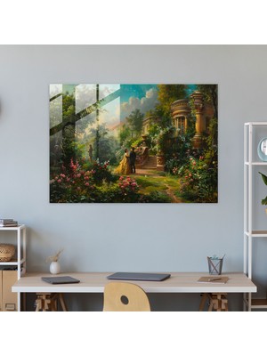 Popcasso Romantik Rococo Tarzı Cam Duvar Tablosu - Modern Sanat Konsepti ile Şık Tasarım
