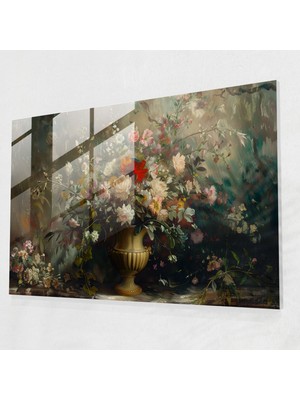 Popcasso Çiçek Desenli Rococo Tarzı Modern Sanat Cam Tablo