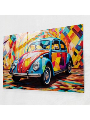 Popcasso Volkswagen Beetle Cam Tablo Sanatı - Canlı Desenler ile Temperli Cam Tablo