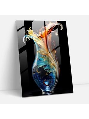 Popcasso El Üflenmiş Çiçek Desenli Cam Vazo - Gerçekçi Cam Heykel Duvar Dekoru