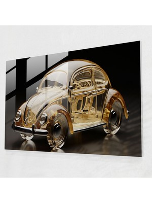 Popcasso Volkswagen Beetle Minyatür Cam Tablo - Duvar Dekorasyonu Için Temperli Cam Tablo
