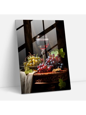 Popcasso Vintage Üzümler Temalı Cam Duvar Tablosu - Şarap Keyfi ve Şarap Kültürü Için Dekoratif Cam Tablo